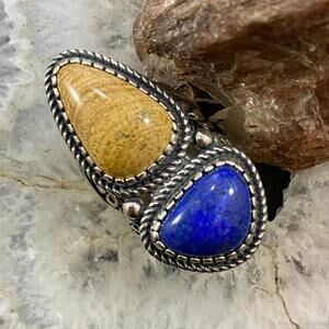 Carolyn Pollack Southwestern Style Picture Jasper/Lapis Decorated Ring For Women